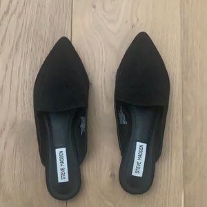 Black suede slip on flats